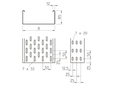Ma�zeichnung 1 OBO SKS 830 FS Kabelrinne