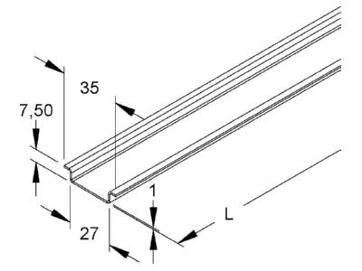 Dimensional drawing Niedax 2933 2 BO DIN rail  top hat rail  35 7 5 mm 2000mm