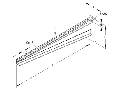 Dimensional drawing Niedax KTA 800 Bracket for cable support system 830mm