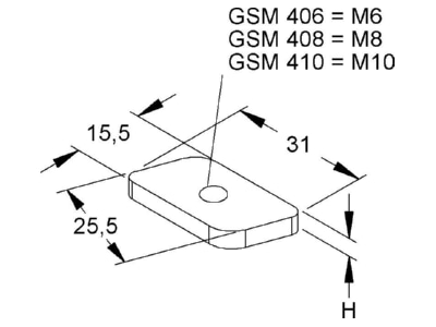 Dimensional drawing 2 Niedax GSM 406 Strut nut M6