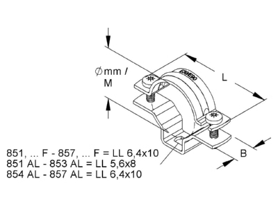 Dimensional drawing Niedax 851 Tube clamp 15   19mm