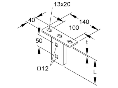 Dimensional drawing Niedax KU 50 Head plate for profile rail