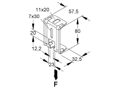 Dimensional drawing Niedax DB 10 Ceiling bracket for cable tray
