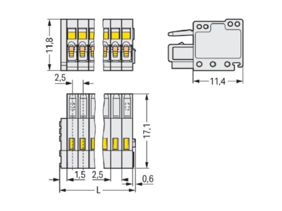 Dimensional drawing WAGO 733 104 Cable connector