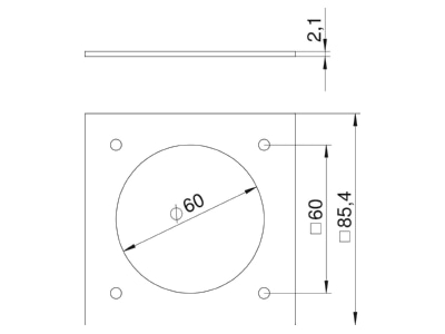 Dimensional drawing 2 OBO T8NL PCEE 9011 Cover plate for installation units