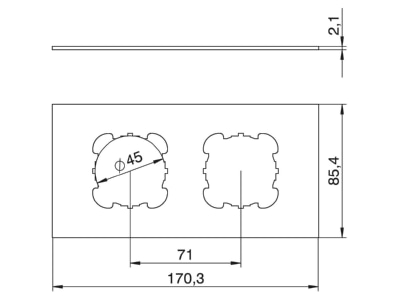 Dimensional drawing 1 OBO T8NL P3 7035 Cover plate for installation units
