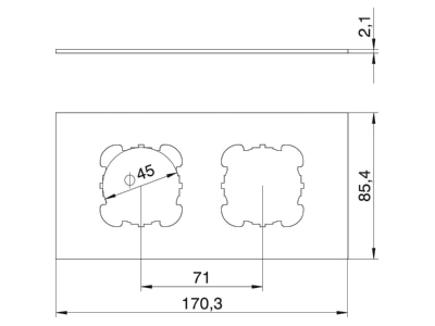 Dimensional drawing 2 OBO T8NL P3 7035 Cover plate for installation units