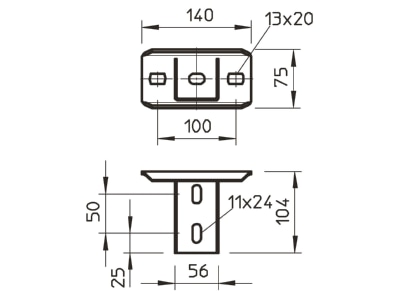Dimensional drawing 1 OBO KUS 5 FT Head plate for support profile rail
