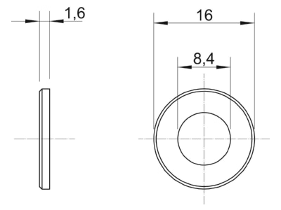 Dimensional drawing 2 OBO WS M8 D16 A2 WasherID 8 4mmOD 16mm
