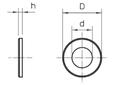 Dimensional drawing 1 OBO WS M10 D20 A2 WasherID 10 5mmOD 20mm 966 M10 VA
