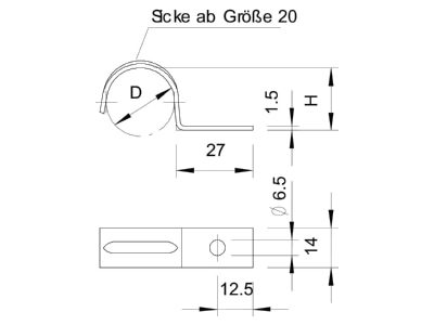 Dimensional drawing 1 OBO 1015 RB 20 G Mounting strap 20mm
