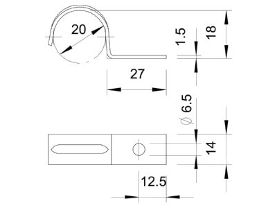 Dimensional drawing 2 OBO 1015 RB 20 G Mounting strap 20mm
