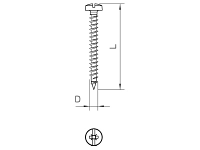 Dimensional drawing 1 OBO 4758 4 0X15 Chipboard screw 4x15mm
