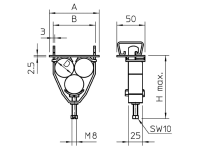 Dimensional drawing 1 OBO 2056U E37 FT One piece strut clamp 34   37mm
