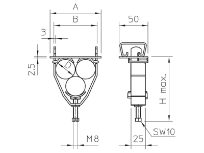 Dimensional drawing 1 OBO 2056U E34 FT One piece strut clamp 31   34mm
