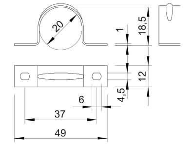 Dimensional drawing 3 OBO 605 20 ALU Mounting strap 20mm