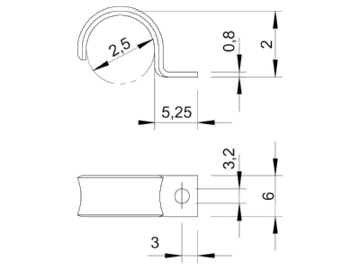 Dimensional drawing 1 OBO WN 7855 A 2 5 Mounting strap 2 5mm
