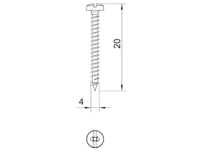 Dimensional drawing 2 OBO 4758 4 0X20 Chipboard screw 4x20mm
