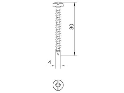 Dimensional drawing 3 OBO 4758 4 0X30 Chipboard screw 4x30mm