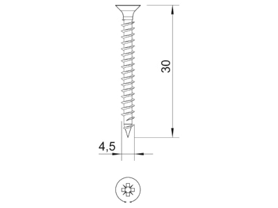 Dimensional drawing 2 OBO 4759 4 5x30 Chipboard screw 4 5x30mm
