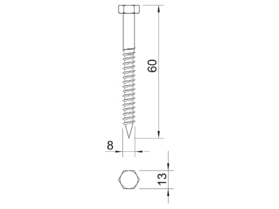Dimensional drawing 3 OBO HHWS 8x60 G Hexagon head wood screw 8x60mm 12400 8x60 G