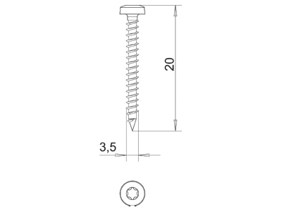 Dimensional drawing 1 OBO 4758T 3 5x20 Chipboard screw 3 5x20mm
