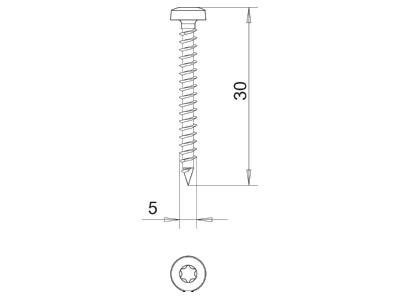 Dimensional drawing 3 OBO 4758T 5 0x30 Chipboard screw 5x30mm