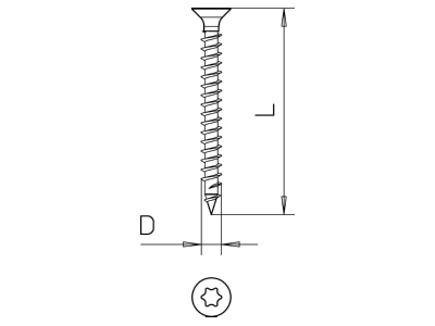 Dimensional drawing 1 OBO 4759T 3 5x15 Chipboard screw 3 5x15mm
