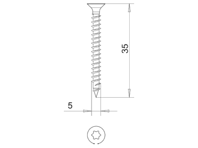 Dimensional drawing 1 OBO 4759T 5 0x35 Chipboard screw 5x35mm
