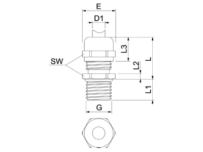 Dimensional drawing 2 OBO V TEC VM LM12 MS Cable gland   core connector M12