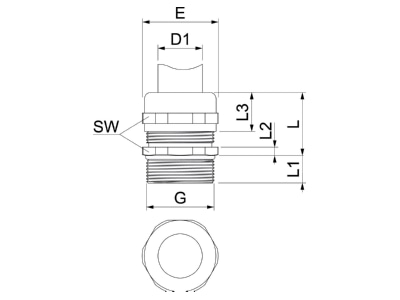 Dimensional drawing 2 OBO V TEC VM LM32 MS Cable gland   core connector M32
