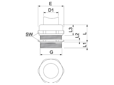 Dimensional drawing 2 OBO V TEC VM LM50 MS Cable gland   core connector M50