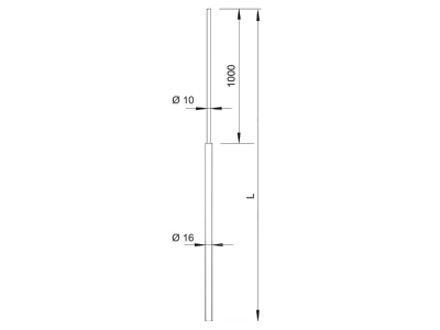 Dimensional drawing 1 OBO 101 VL2500 Interception rod tapered
