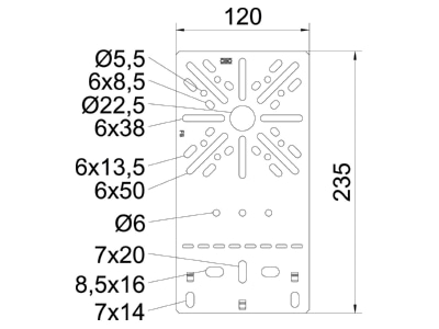 Dimensional drawing 1 OBO MP FL FS Mounting plate for cable support system
