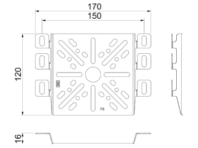 Dimensional drawing 1 OBO MP UNI FS Mounting plate for cable support system
