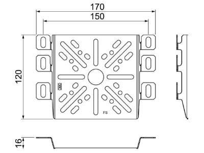 Dimensional drawing 2 OBO MP UNI FS Mounting plate for cable support system