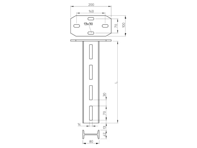 Dimensional drawing 1 OBO IS 8 K 160 FT Ceiling profile for cable tray 1600mm
