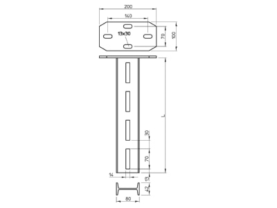 Dimensional drawing 2 OBO IS 8 K 160 FT Ceiling profile for cable tray 1600mm