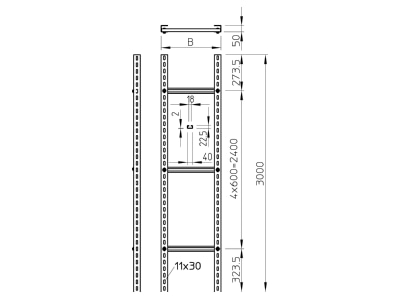 Dimensional drawing 2 OBO SLM 50 C40 3 FT Vertical cable ladder 300x50mm