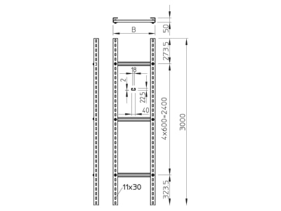 Dimensional drawing 1 OBO SLM 50 C40 5 FT Vertical cable ladder 500x50mm
