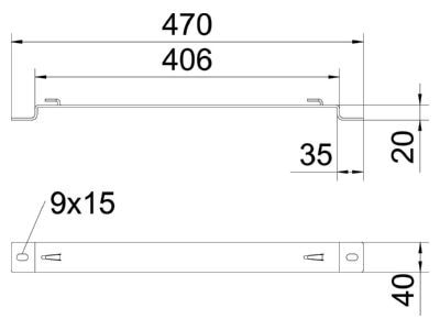 Dimensional drawing 2 OBO DBLG 20 400 FS Wall   ceiling bracket for cable tray