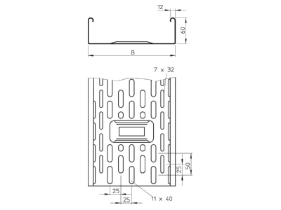 Dimensional drawing 1 OBO DKS 640 FT Cable tray 60x400mm
