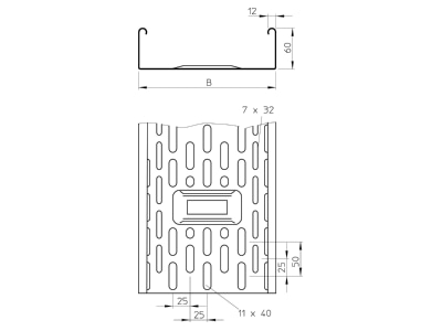 Dimensional drawing 2 OBO DKS 640 FT Cable tray 60x400mm
