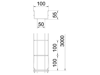 Dimensional drawing 2 OBO GRM 55 100 G Mesh cable tray 55x100mm