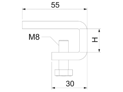 Dimensional drawing 2 OBO KL 30 FT Mounting material for cable tray