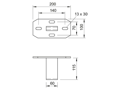 Dimensional drawing 1 OBO KU 7 FT Head plate for support profile rail
