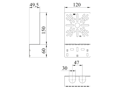 Dimensional drawing 1 OBO MP WI KL  FS Mounting plate for cable support system
