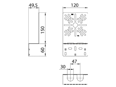 Dimensional drawing 2 OBO MP WI KL  FS Mounting plate for cable support system