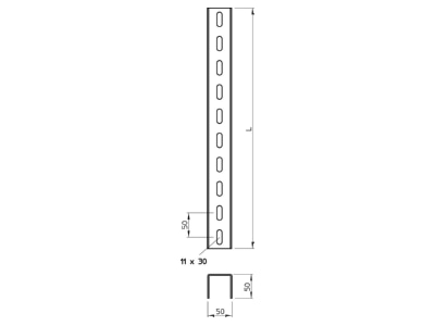 Dimensional drawing 1 OBO US 5 300 FT U profile 3000x50x50mm
