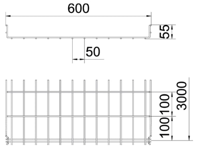 Dimensional drawing 2 OBO GRM 55 600 G Mesh cable tray 55x600mm